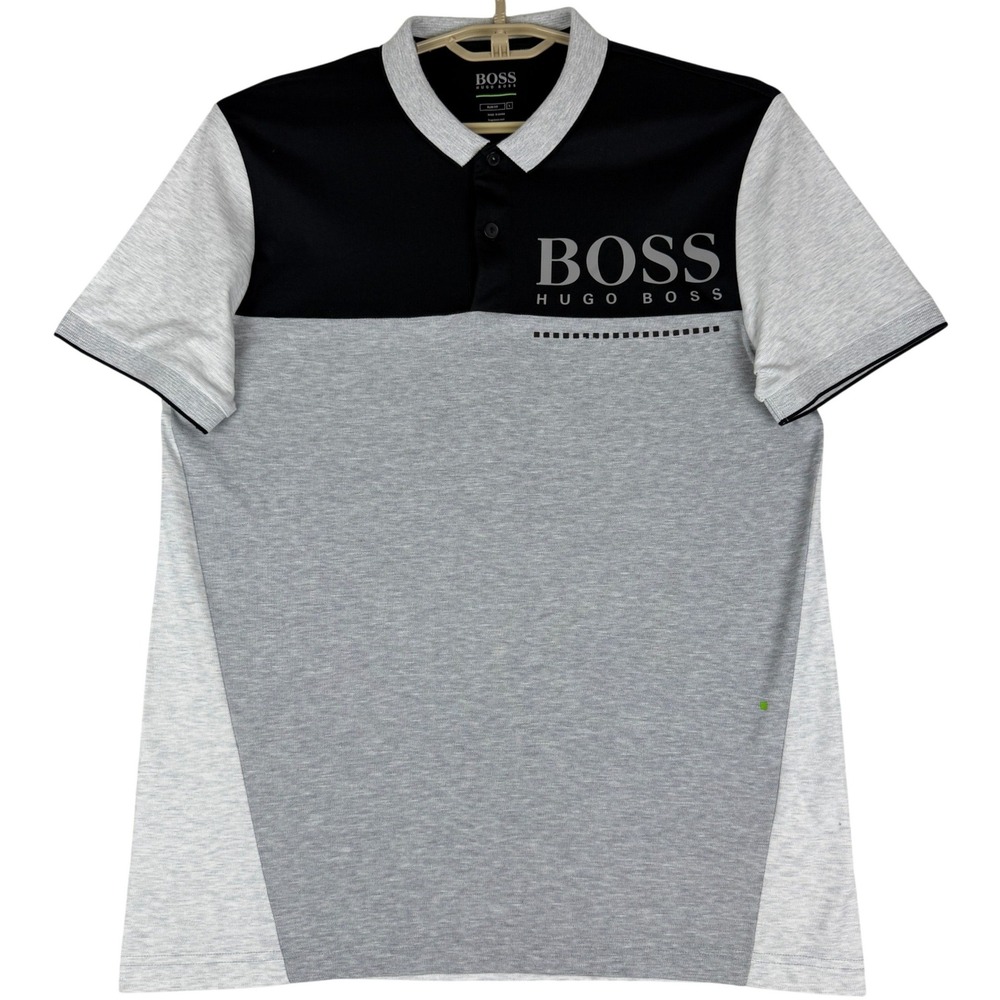 BOSS Hugo Boss PL-Tech Polo Men's L Slim Fit Gray Black Colorblock Logo